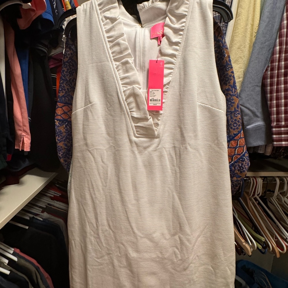 Lily NWT Sleeveless White Ruffle V-Neck Sleeveless Dress